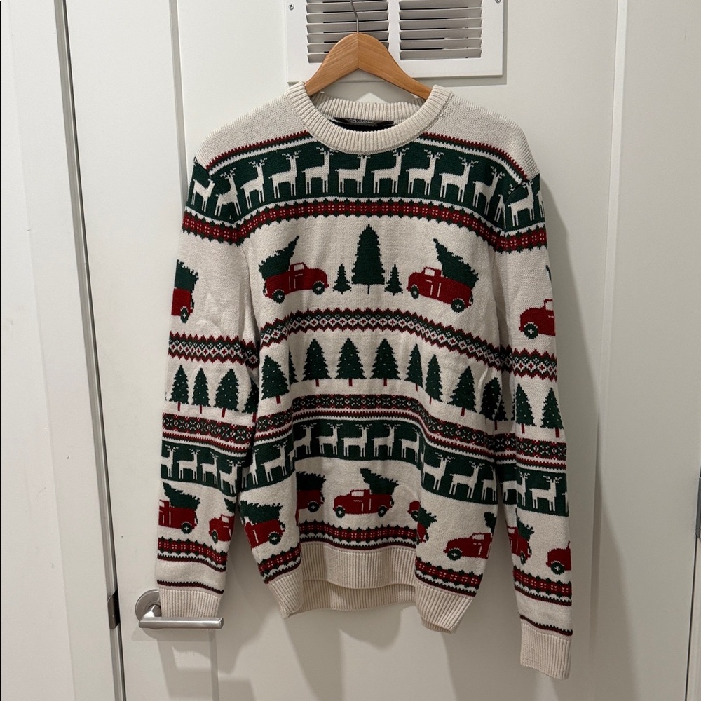 Primark Cream Sweater with Red and Green Patterns